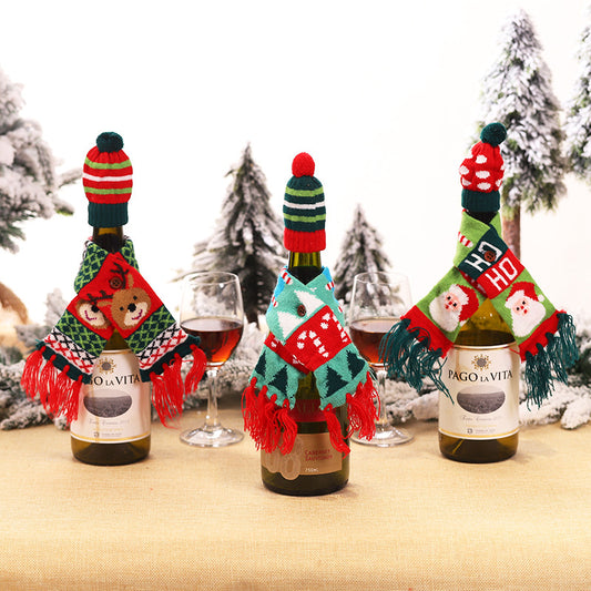 Christmas Bottle Cover – Knitted Scarf & Hat Set (Reindeer)