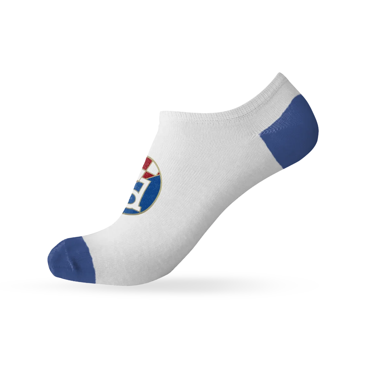 Adult Ankle Socks Dinamo Zagreb White ankle sock with blue toes and heel, featuring a logo on a white background