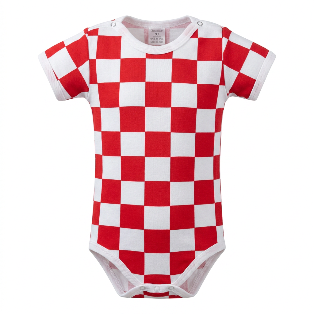 Baby Body Croatia Red and white checkered baby onesie on a white background