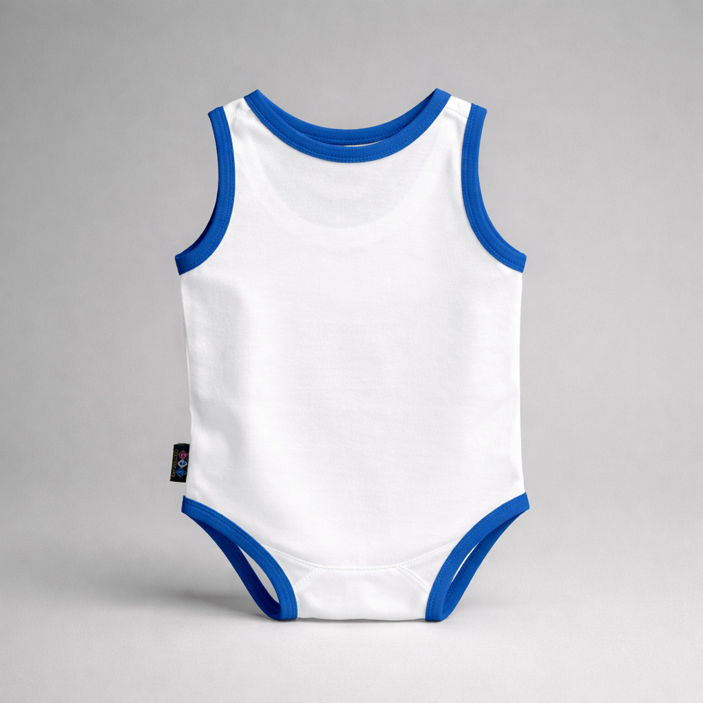 Baby Body Hajduk Dida White tank top with blue trim on a gray background