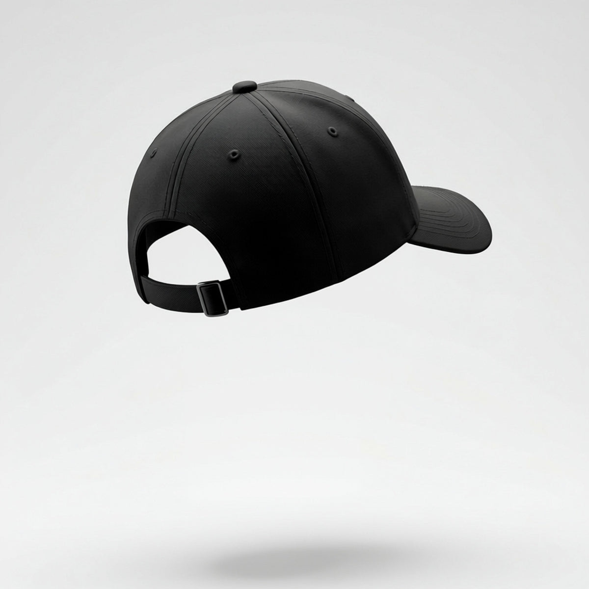 Black baseball cap on a light gray background