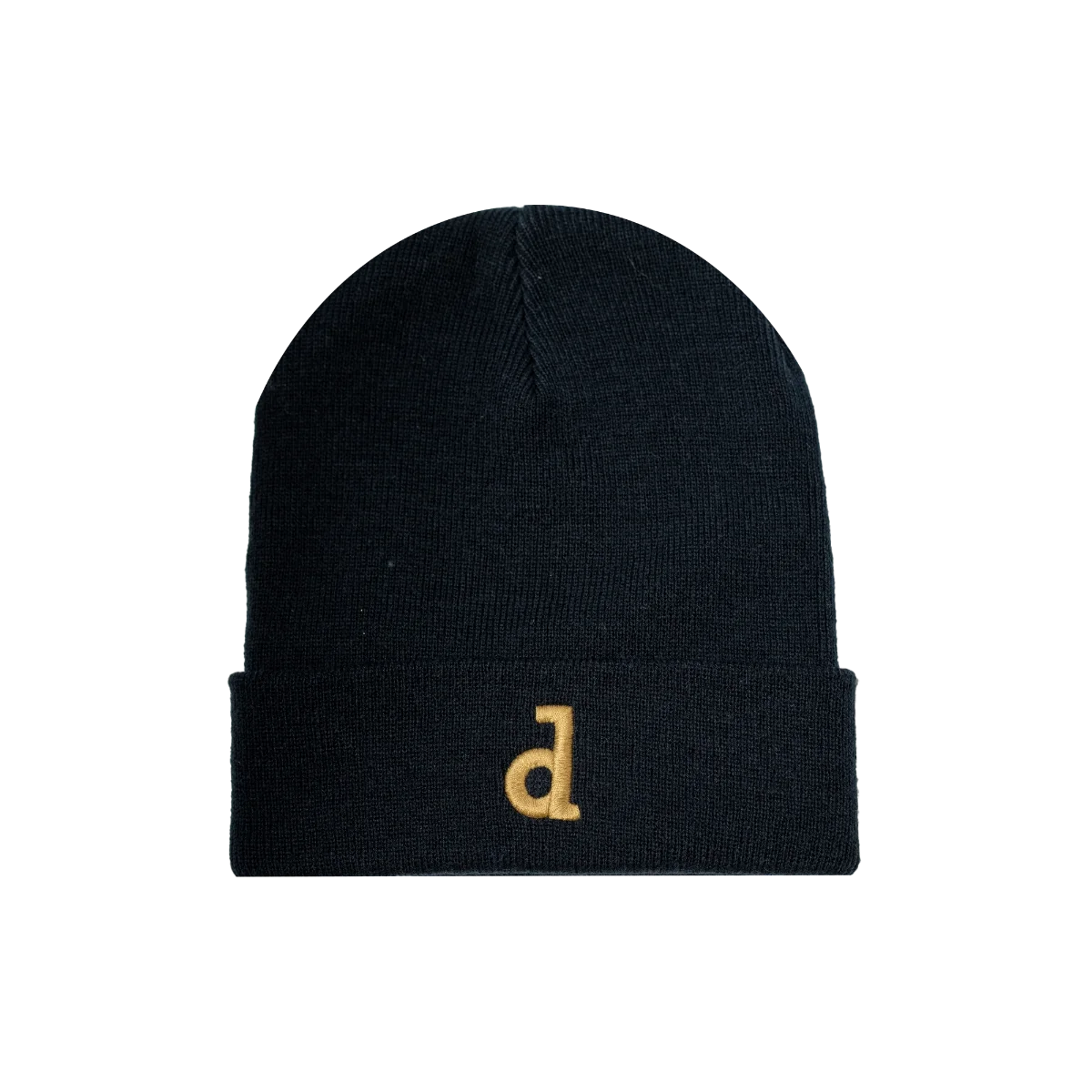 Beanie Dinamo Zagreb d in Black Black beanie with a gold 'd' on a white background