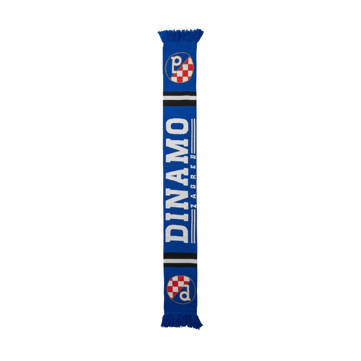 Dinamo Zagreb Scarf BW Stripe Blue scarf with 'Dinamo' branding on a white background