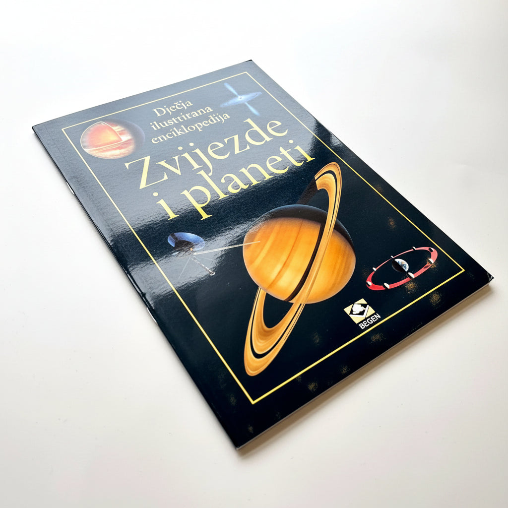 Dječje Ilustrirane Enciklopedije – Zvijezde i Planeti Book titled 'Zvijezde i planeti' with celestial designs on a white background