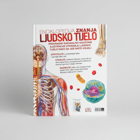 Enciklopedija Znanja: Ljudsko tijelo Book cover of an anatomy encyclopedia with colorful illustrations on a white background