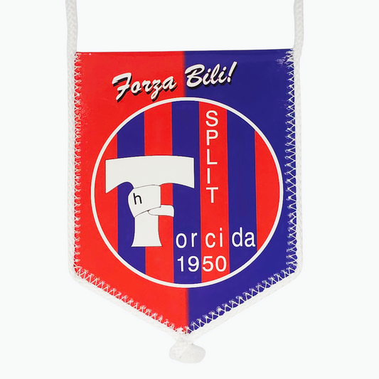 Hajduk Forza Bili Car Flag. Small flag with red and blue stripes and white text on a white background