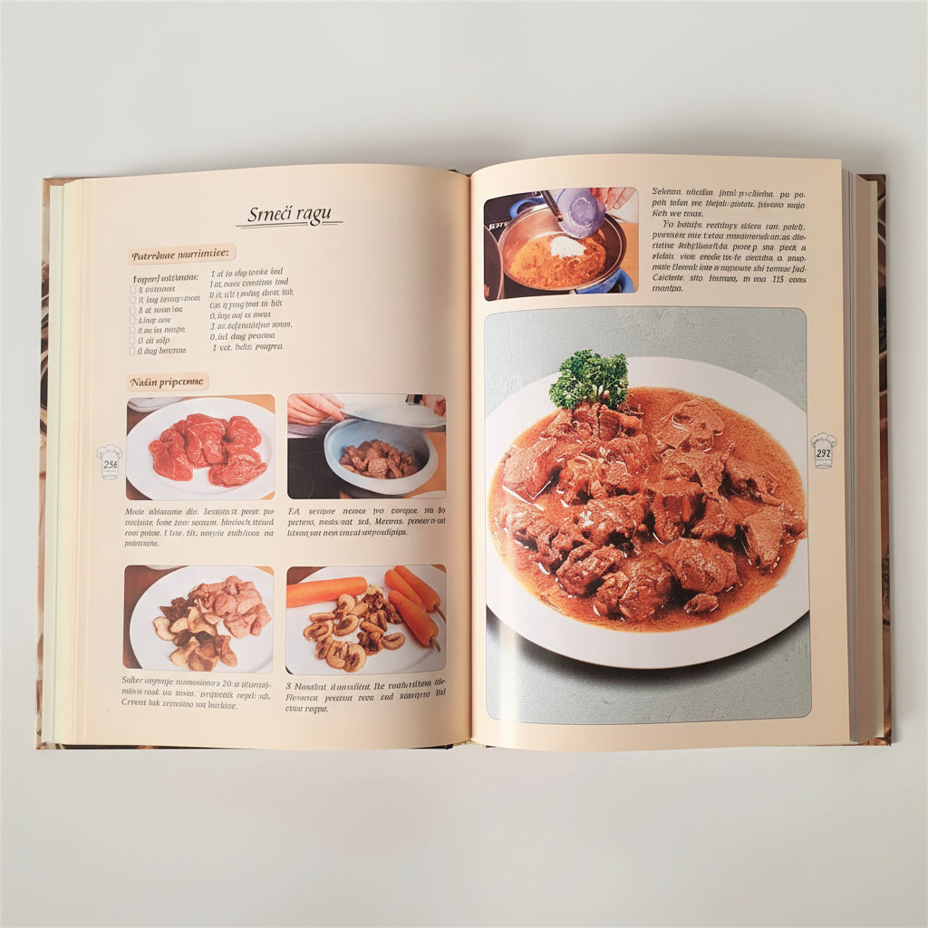 Hrvatska Kuharica – Nikica Gamulin Gama Open cookbook showing a recipe for a dish with meat and sauce. shopncro