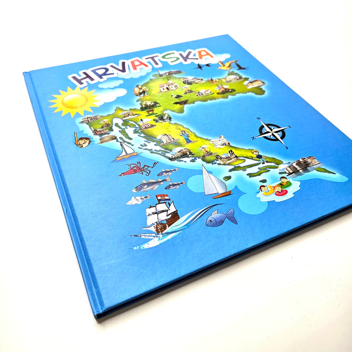 Hrvatska – Veseli Zemljopis Book cover with a colorful illustration of Croatia and the word 'HRVATSKA'.
