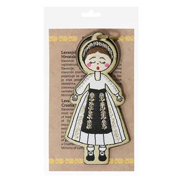 Keyring Ethno Croatia - Levanjska Varoš (Osijek-Baranja) Doll with traditional dress on a cardboard backing with text
