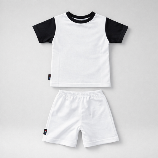 Kids Cotton Set Hajduk (Top + Bottom) White and black children's t-shirt and shorts set on a light gray background