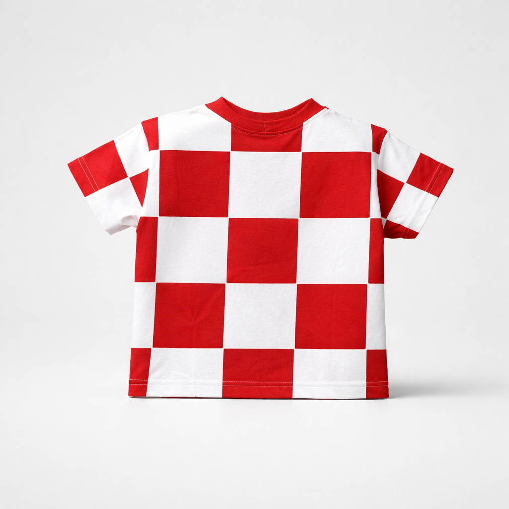 Kids T-shirt Croatian Red and white checkered shirt on a light gray background