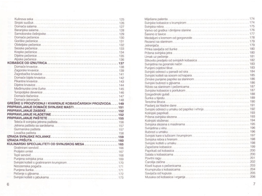 Kolinje i Mesni Specijaliteti Table with text in a foreign language on a white background