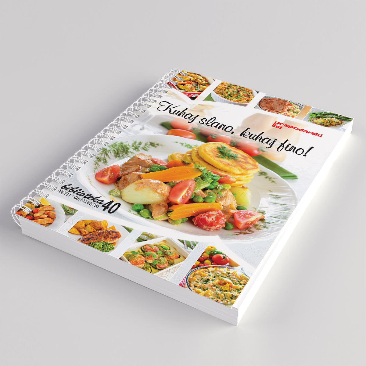 Kuhaj Slano, Kuhaj Fino! Cookbook with images of food on a gray background