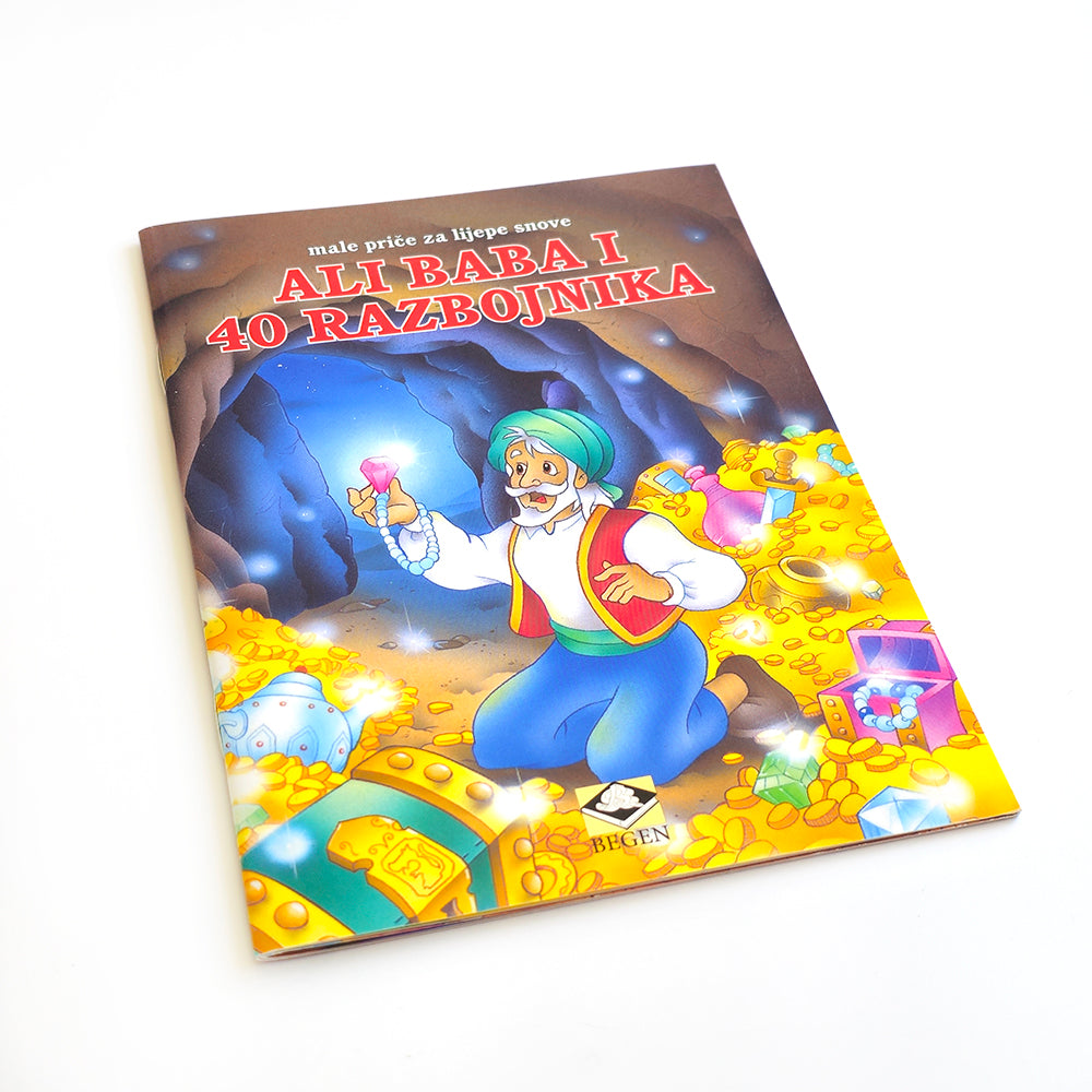 Mini Slikovnica – Ali Baba i 40 Razbojnika Children's book titled 'Ali Baba i 40 razbojnika' with colorful cover featuring a character and treasure chest.