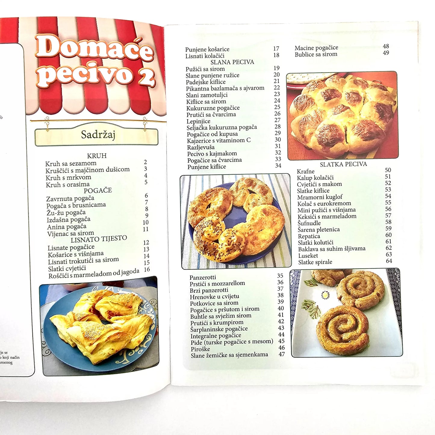 Naše Najljepše – Domaće Pecivo 2 Page from a cookbook featuring images of baked goods and text in a foreign language.