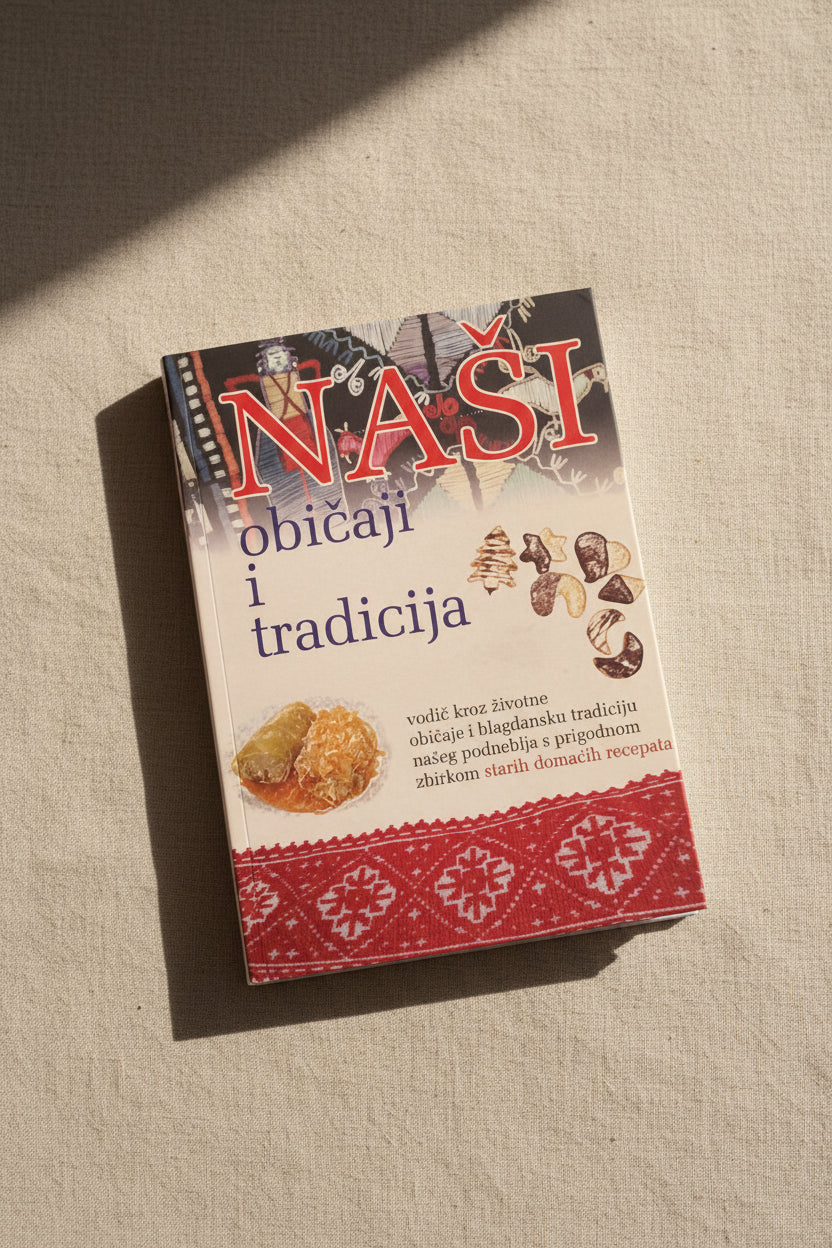 Naši Običaji i Tradicija – Croatian Customs & Traditions (Croatian Language Book) Book cover with traditional patterns and text in a foreign language shopncro