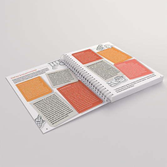 Najbolja Zimnica Od Povrća Open book with colorful text boxes on a gray background