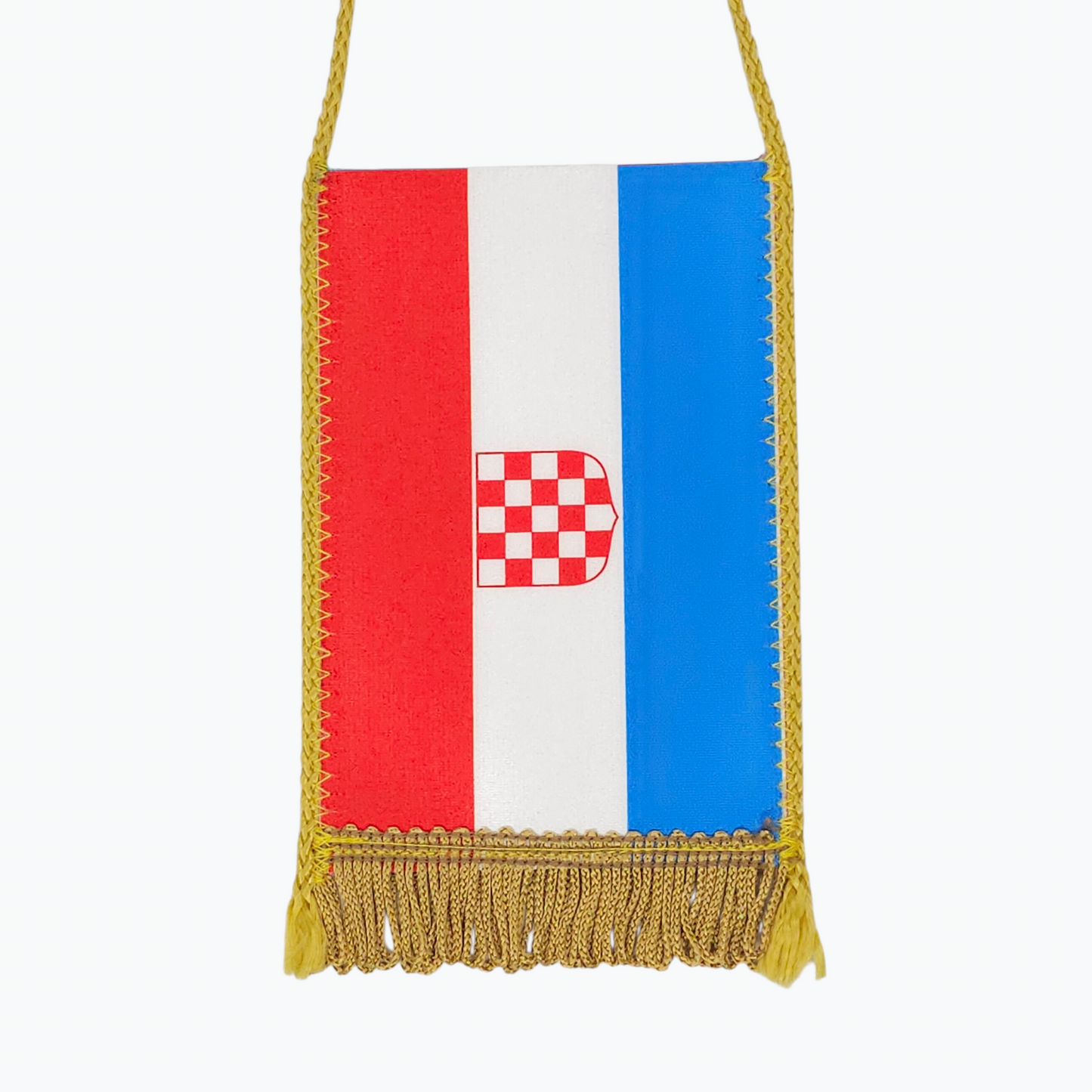 Prvo Bijelo Polje Small Car Flag. Handbag with a design resembling the Croatian flag on a white background