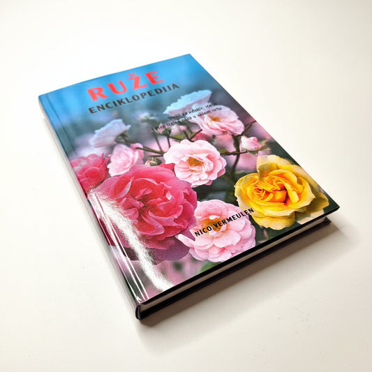 Ruže – Enciklopedija | Croatian Rose Encyclopedia Book titled 'RUžśl Enciklopedija' with floral design on the cover
