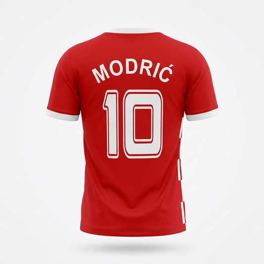 Red sports jersey with MODRIć and number '10' on a white background