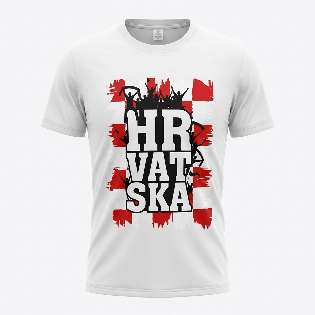 T-shirt Hrvatska White t-shirt with 'HRVATSKA' text and red and black design on a white background