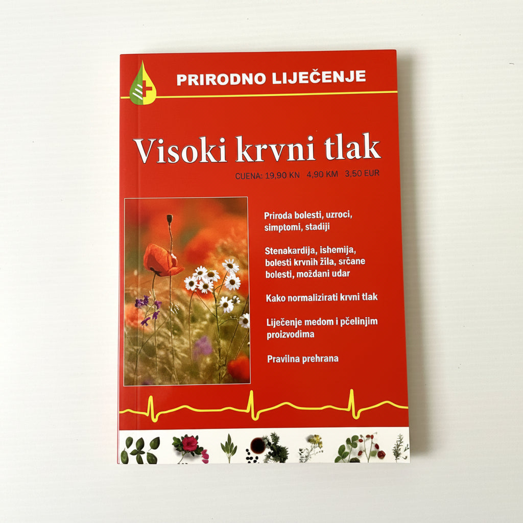 Prirodno Liječenje – Visoki krvni tlak (Natural Healing - High Blood Pressure) Book titled 'Visoki krvni tlak' with a red cover and nature-themed design on a white background