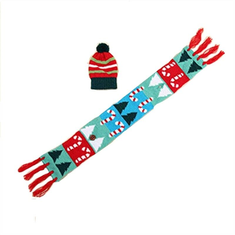 Christmas Bottle Cover – Knitted Scarf & Hat Set (Candy Cane)