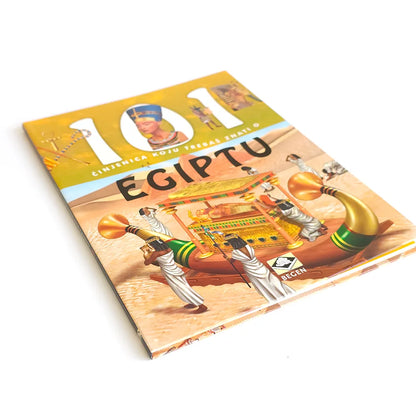 101 Činjenica Koju Treba da Znaš o Egiptu Book titled '101 Egiptu' with illustrations of ancient Egyptian scenes on a white background