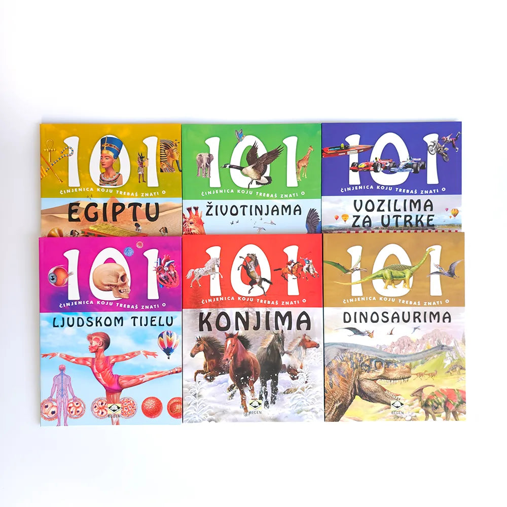 101 Činjenica Koju Treba da Znaš o Egiptu Set of children's books with colorful covers on a white background