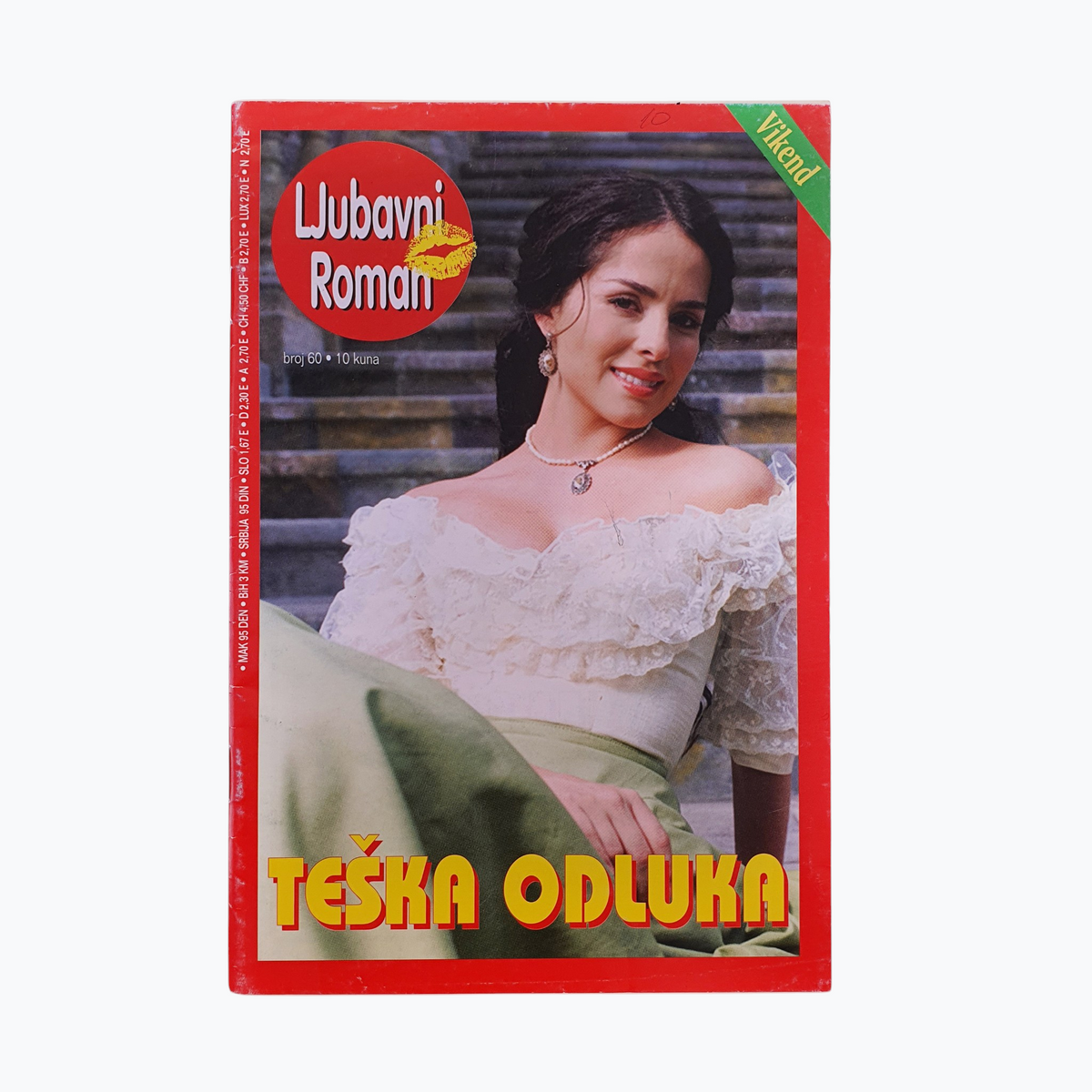 Book cover with a woman in a white dress on a red background