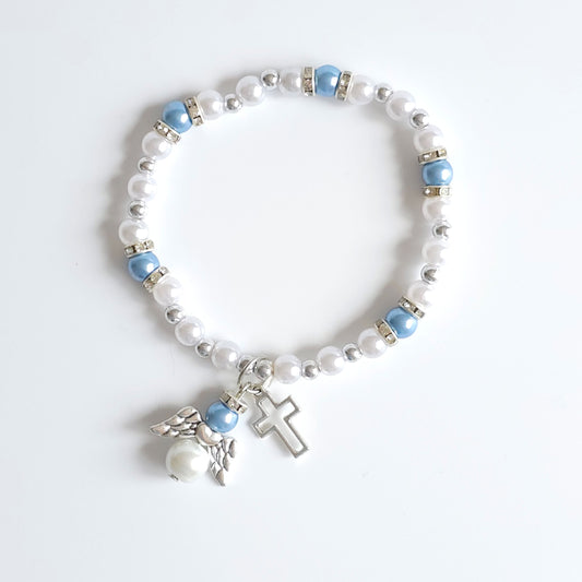 Bracelet Blue & White Angel Cross