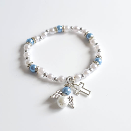 Bracelet Blue & White Angel Cross