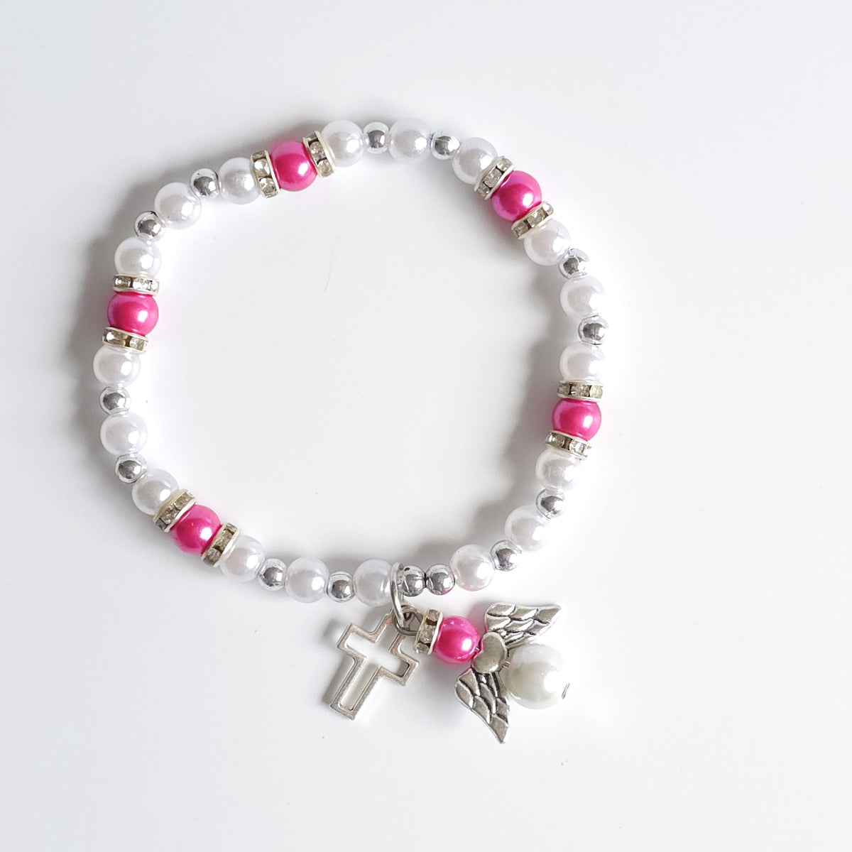 Bracelet Rose & White Angel Cross