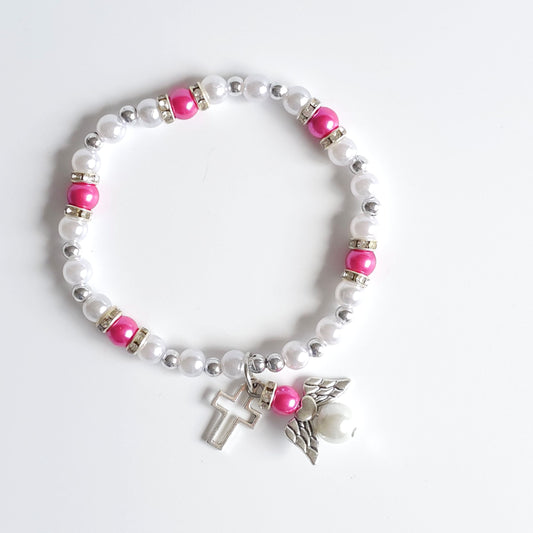 Bracelet Rose & White Angel Cross