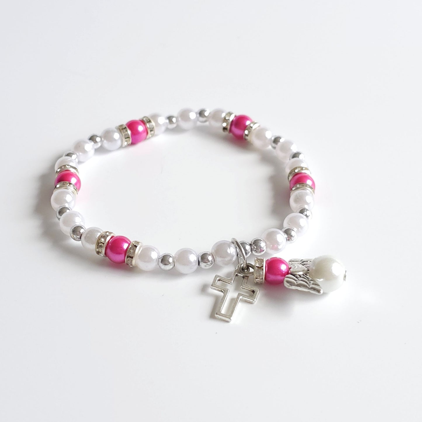 Bracelet Rose & White Angel Cross