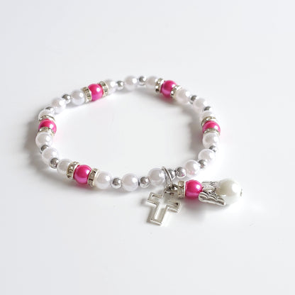 Bracelet Rose & White Angel Cross