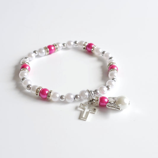 Bracelet Rose & White Angel Cross