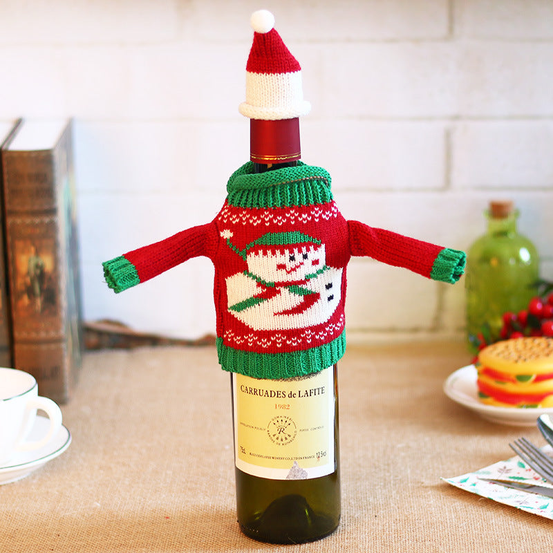 Christmas Bottle Cover – Knitted Sweater & Hat Set (Snowman)