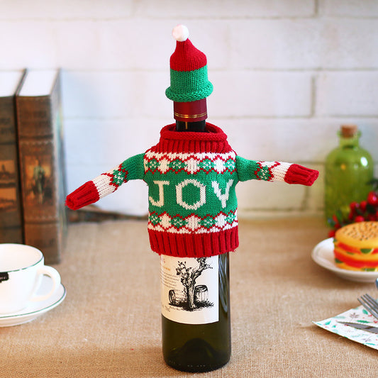 Christmas Bottle Cover – Knitted Sweater & Hat Set (Joy)
