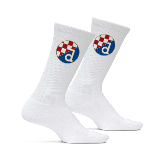 Adult Crew Socks Dinamo Zagreb in White White socks with a logo on a white background