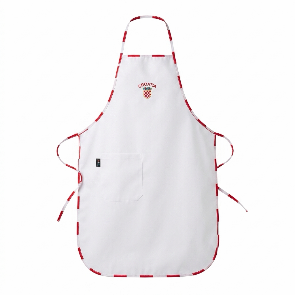 Apron Croatia in White White apron with red accents and a Croatia emblem on a white background