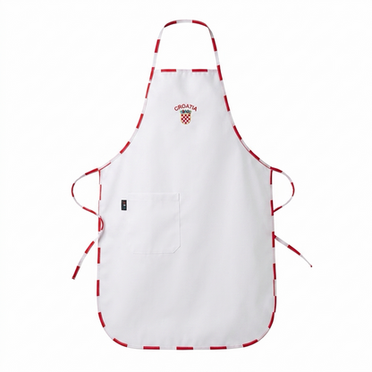 Apron Croatia in White White apron with red accents and a Croatia emblem on a white background