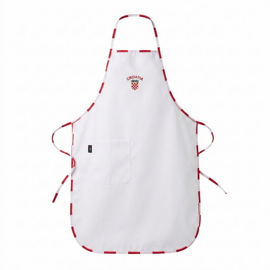 Apron Croatia in White White apron with red accents and a Croatia emblem on a white background