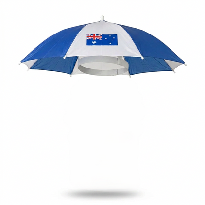 Australia Umbrella Hat Blue and white beach umbrella with Australian flag on a white background