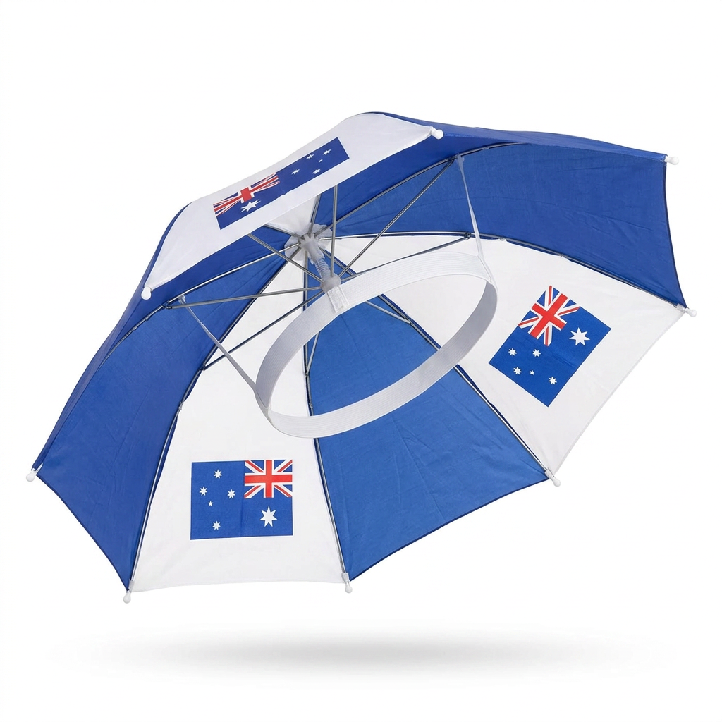 Australia Umbrella Hat Umbrella with Australian flag design on a white background
