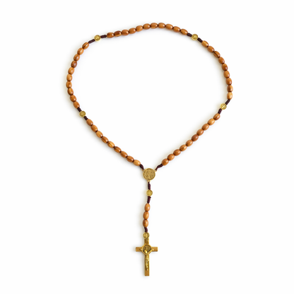 Handcrafted Wooden Rosary with Saint Benedict Medals & Gold Crucifix