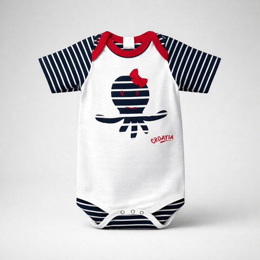 Baby Body Croatian Octopus Baby onesie with Croatian flag design on a white background