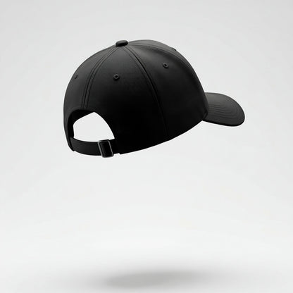 Black baseball cap on a light gray background