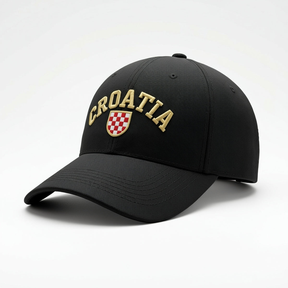 Black cap with 'Croatia' and a crest on a white background