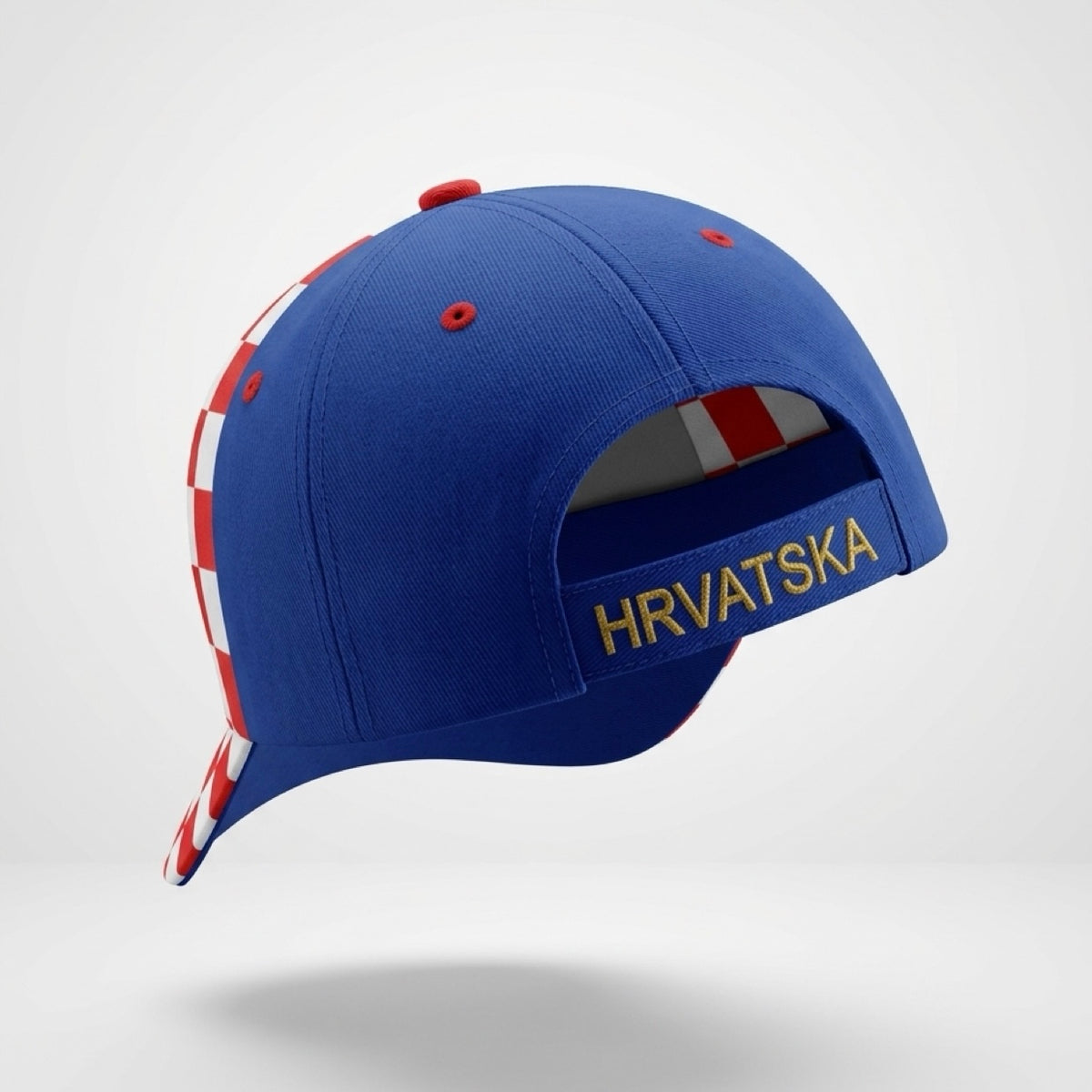 Blue cap with Croatian flag design and 'HRVATSKA' text on a light gray background